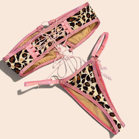 Let the Animal Out Lace-Up Bikini Set