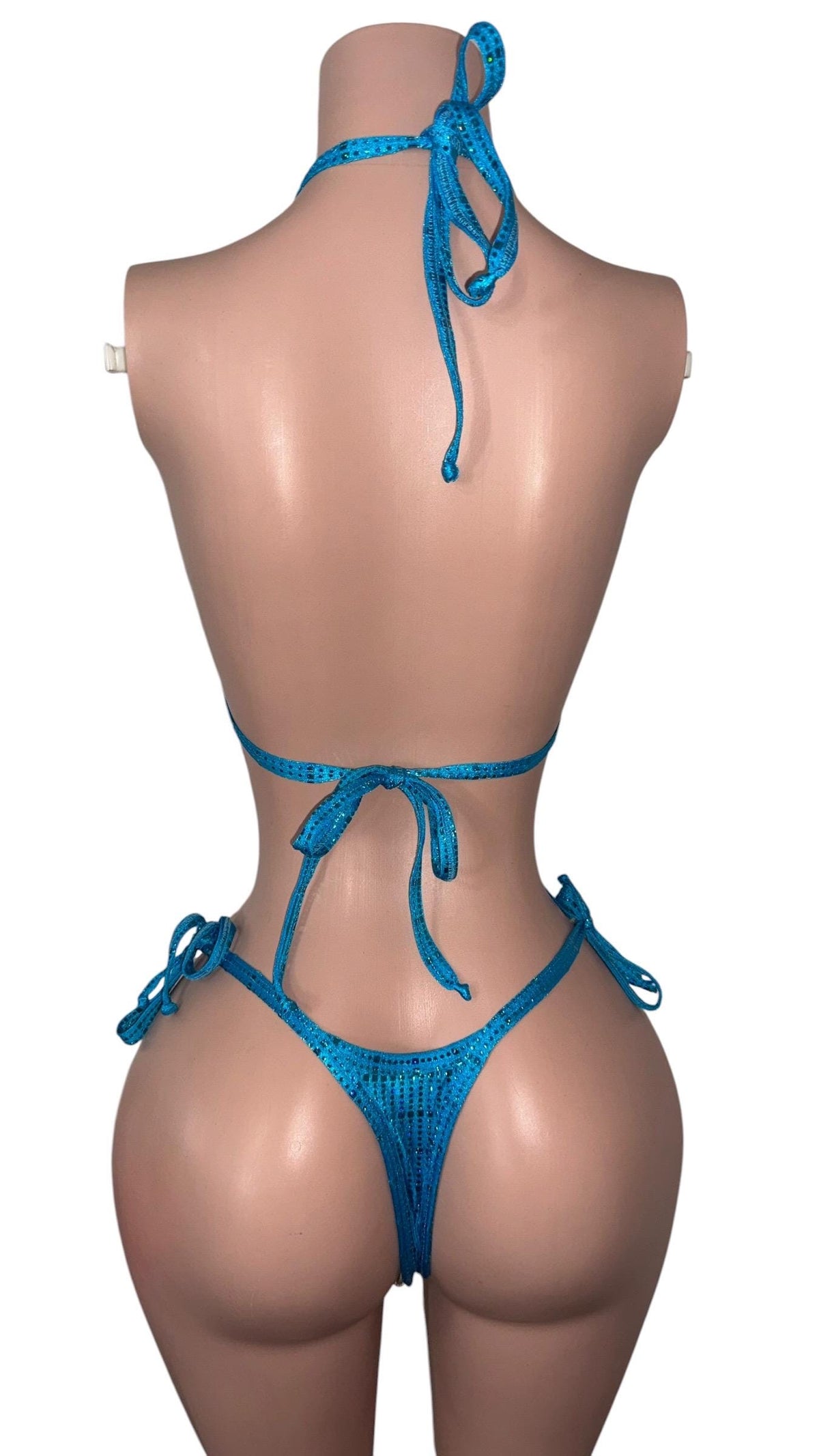 Turquoise metalic sequin Bikini Set | Exotic Dancewear | Pole Wear | Stripper Outfit | Custom Lingerie