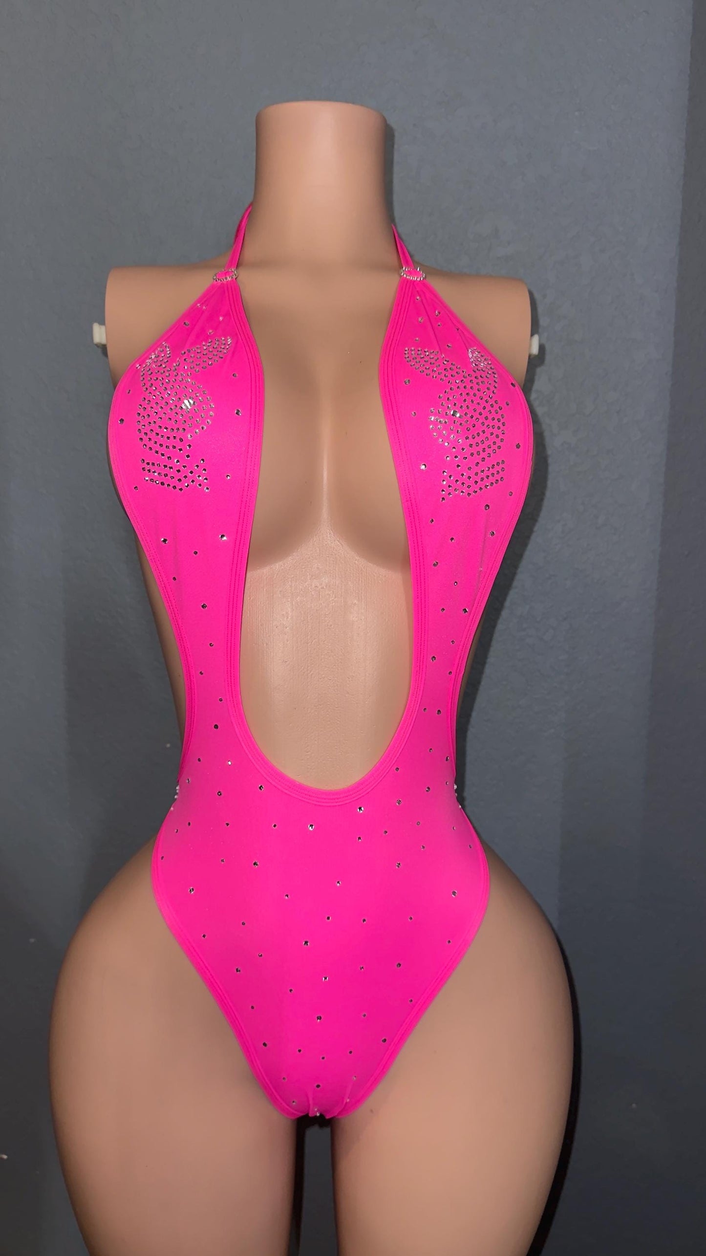 Sparkling Pink bunny  Halter One Piece  – Handmade Exotic Dancewear & Festival Outfit • Performance Outfit • stripper outfit