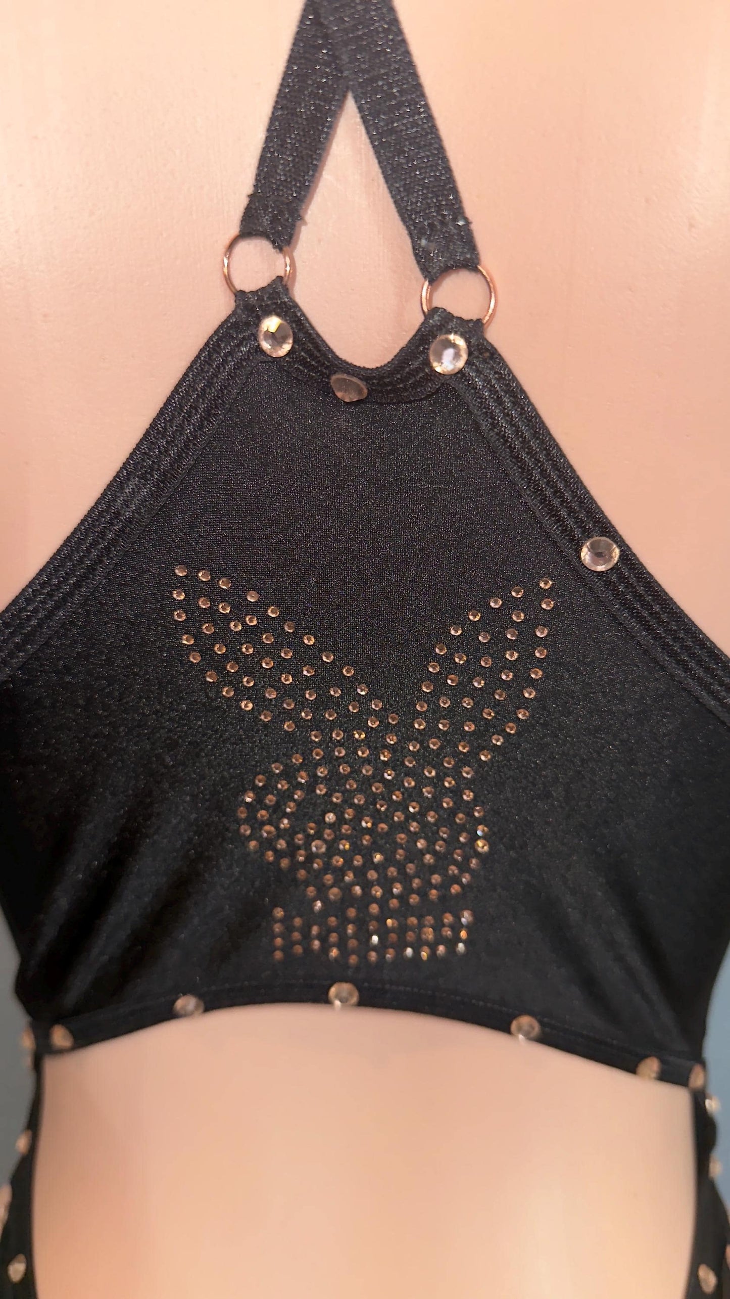 Black rhinestones playboy inspired one piece stripper outfit • pole outfit • sexy bartender set