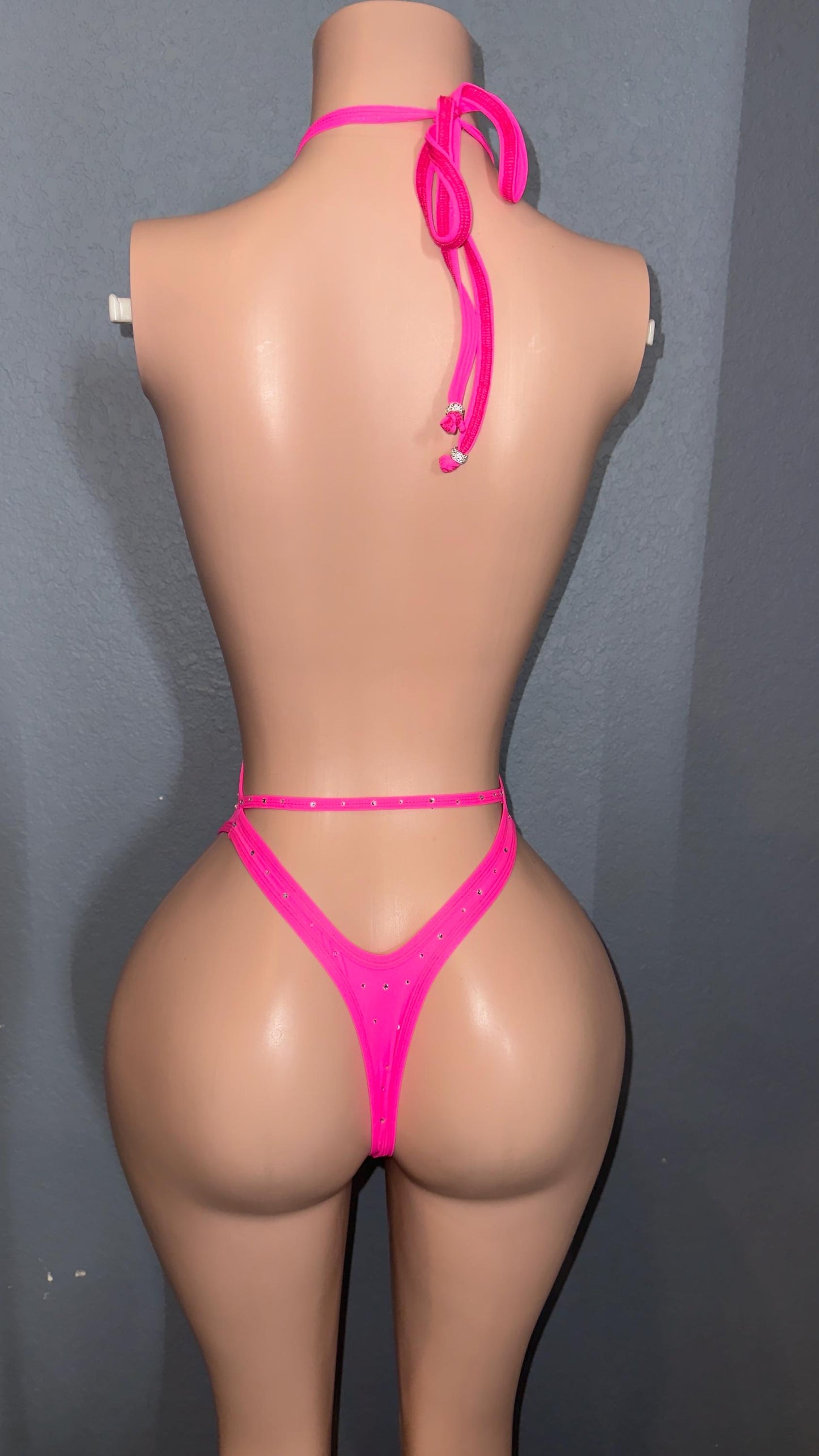 Sparkling Pink bunny  Halter One Piece  – Handmade Exotic Dancewear & Festival Outfit • Performance Outfit • stripper outfit