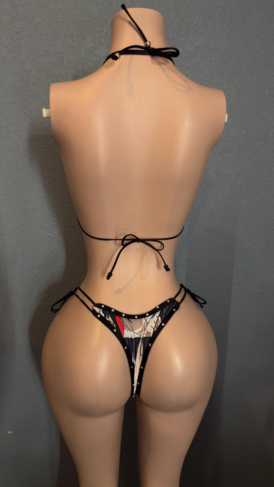 Anime stripper bikini with rhinestones