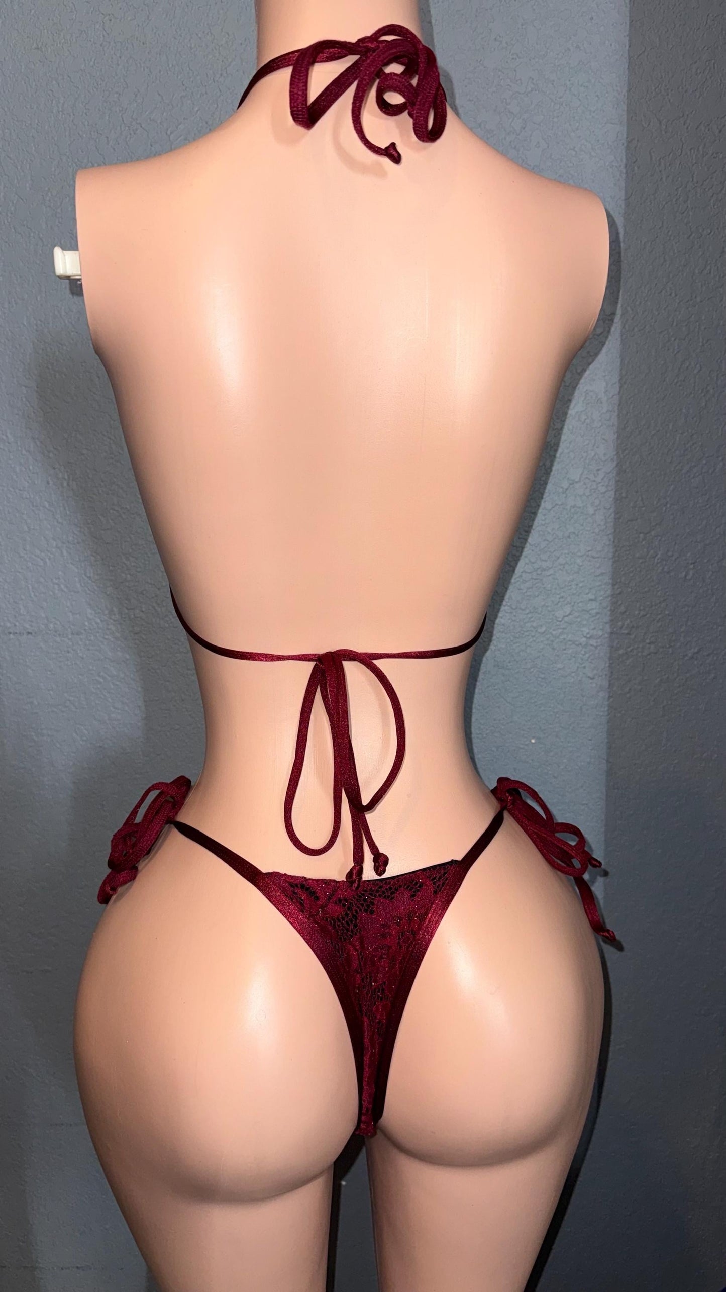 Burgundy Lace Bikini Set | Exotic Dancewear | Pole Wear | Stripper Outfit | Custom Lingerie