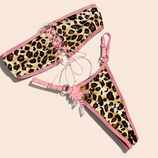 Let the Animal Out Lace-Up Bikini Set