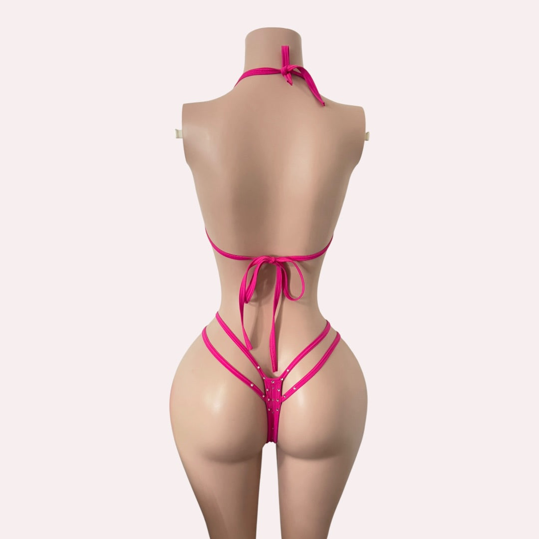 Riviera Rhinestone Bikini Set — Hot Pink