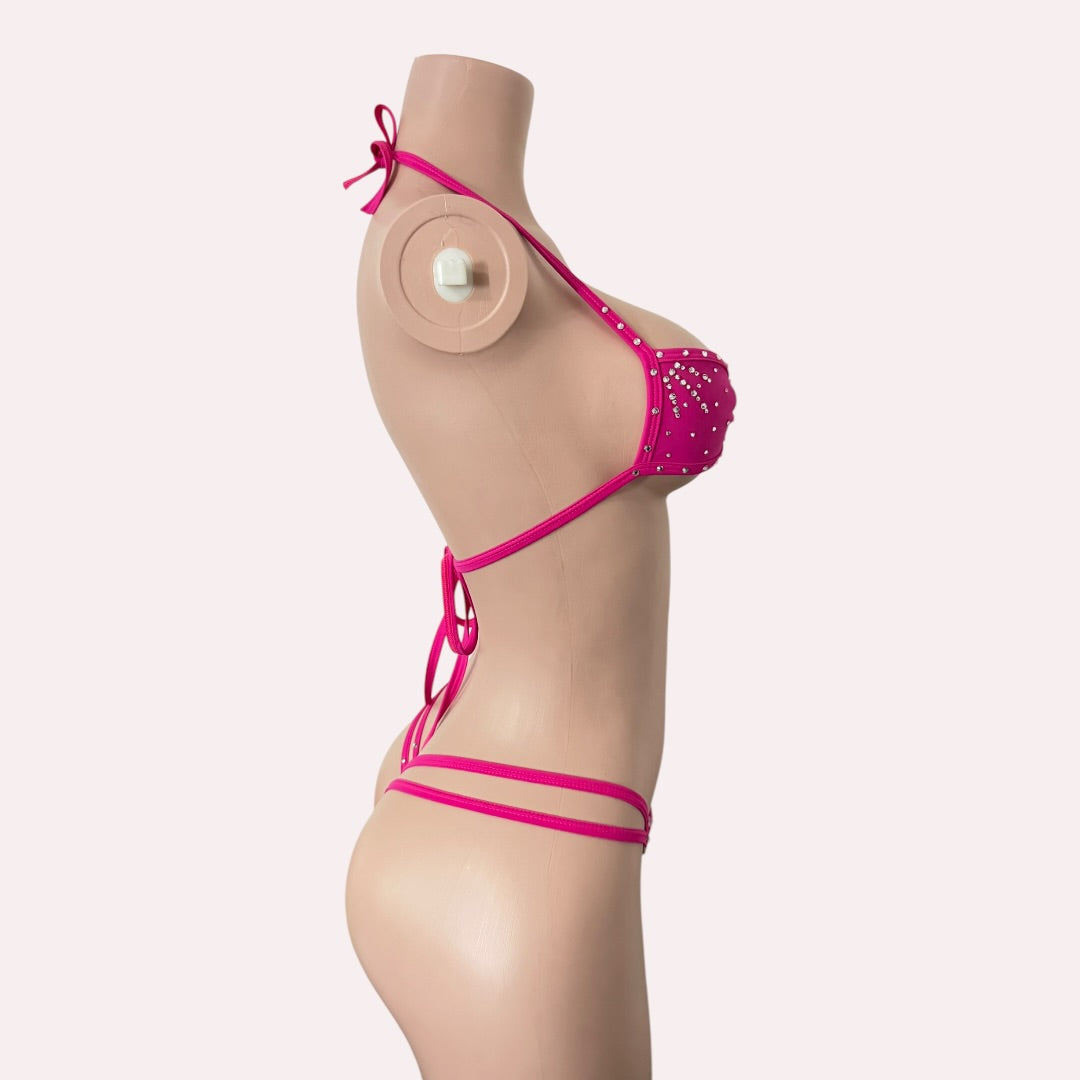 Riviera Rhinestone Bikini Set — Hot Pink