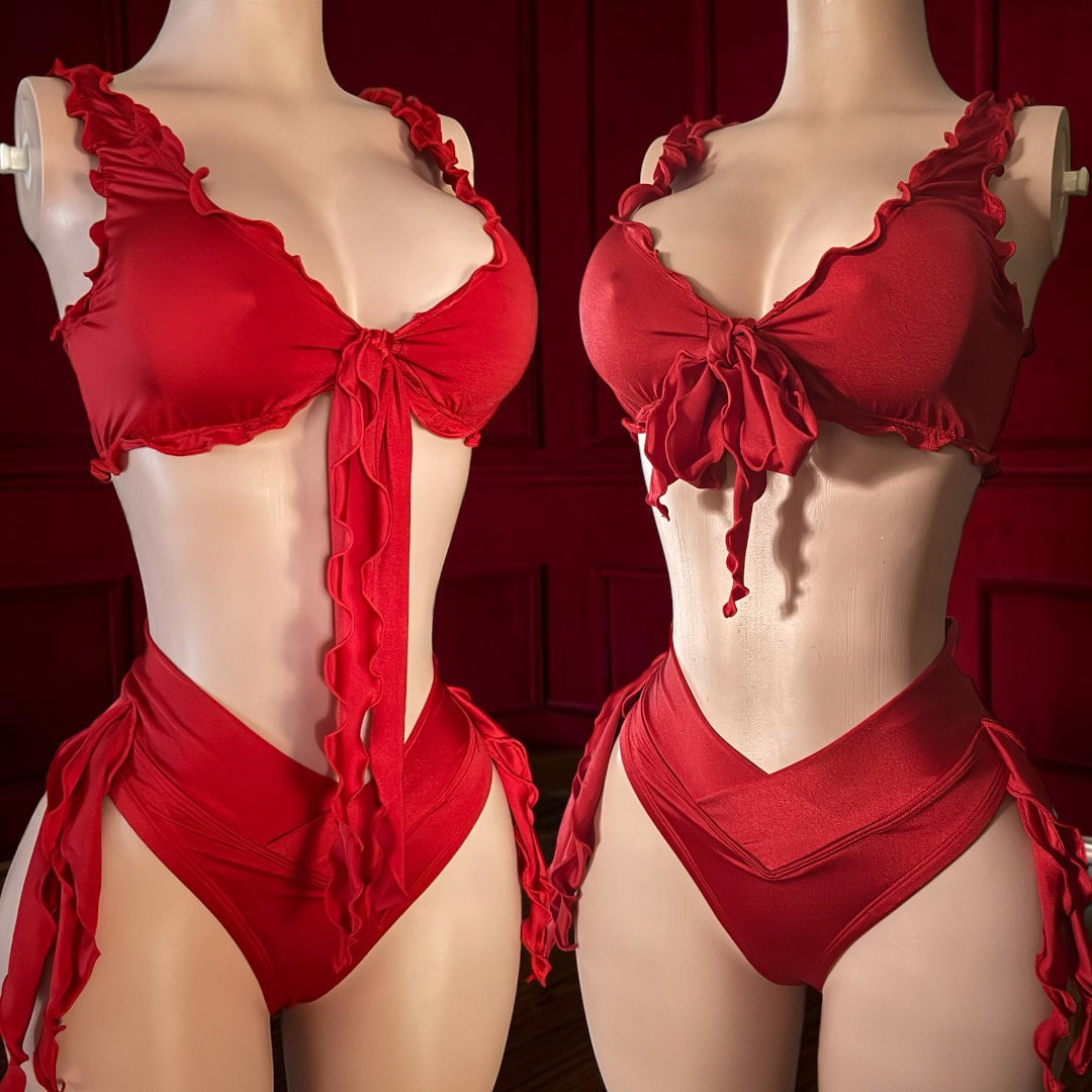 Scarlet Siren Ruffle Tie-Front Set – Red Two-Piece Dancewear
