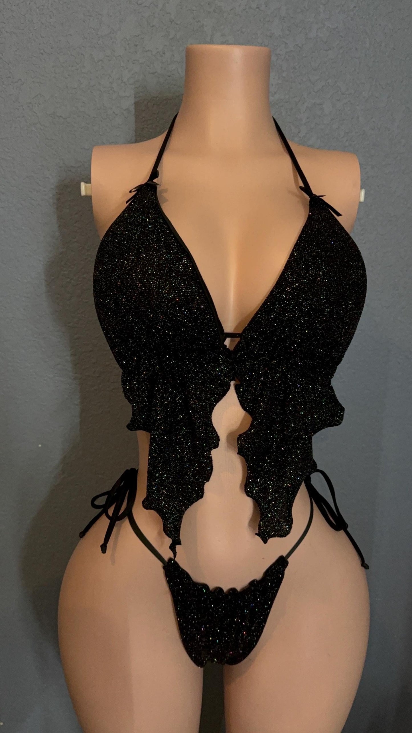 Sparkling Midnight Halter Handkerchief Bikini Set – Handmade Exotic Dancewear & Festival Outfit