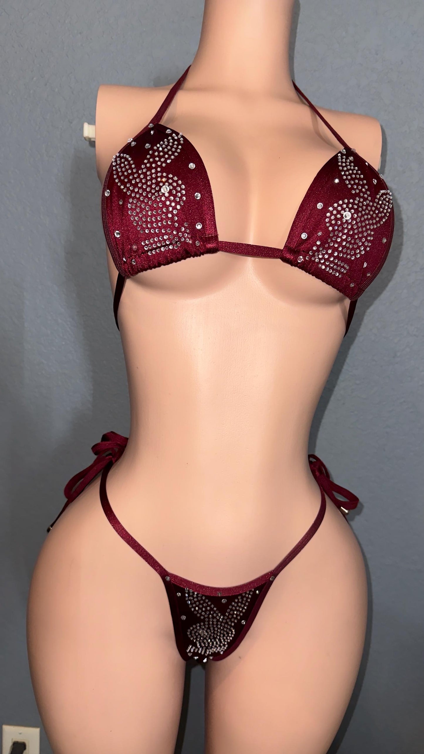 Playboy bunny inspired  rhinestone stripper bikini | exotic dancewear | pole wear | comfort thong | side tie bikini