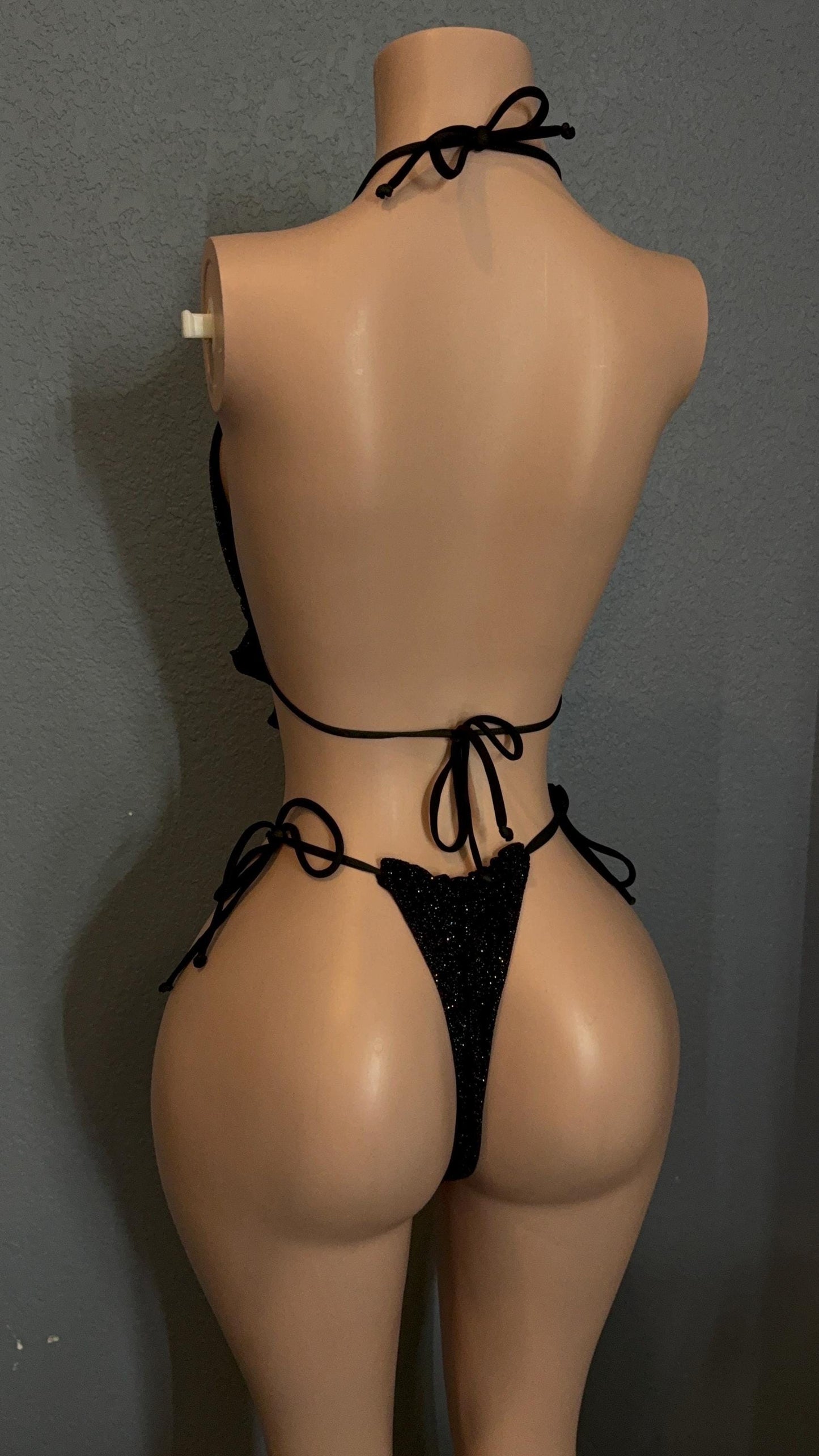 Sparkling Midnight Halter Handkerchief Bikini Set – Handmade Exotic Dancewear & Festival Outfit
