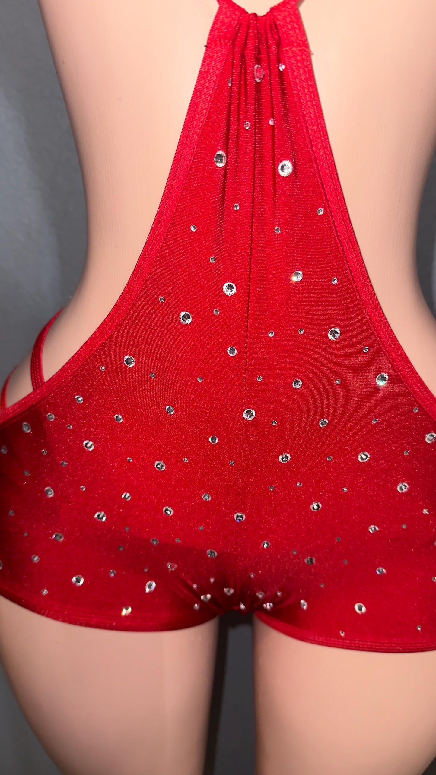 Rhinestone red stripper bikini | exotic dancewear | handmade | sling shorts set