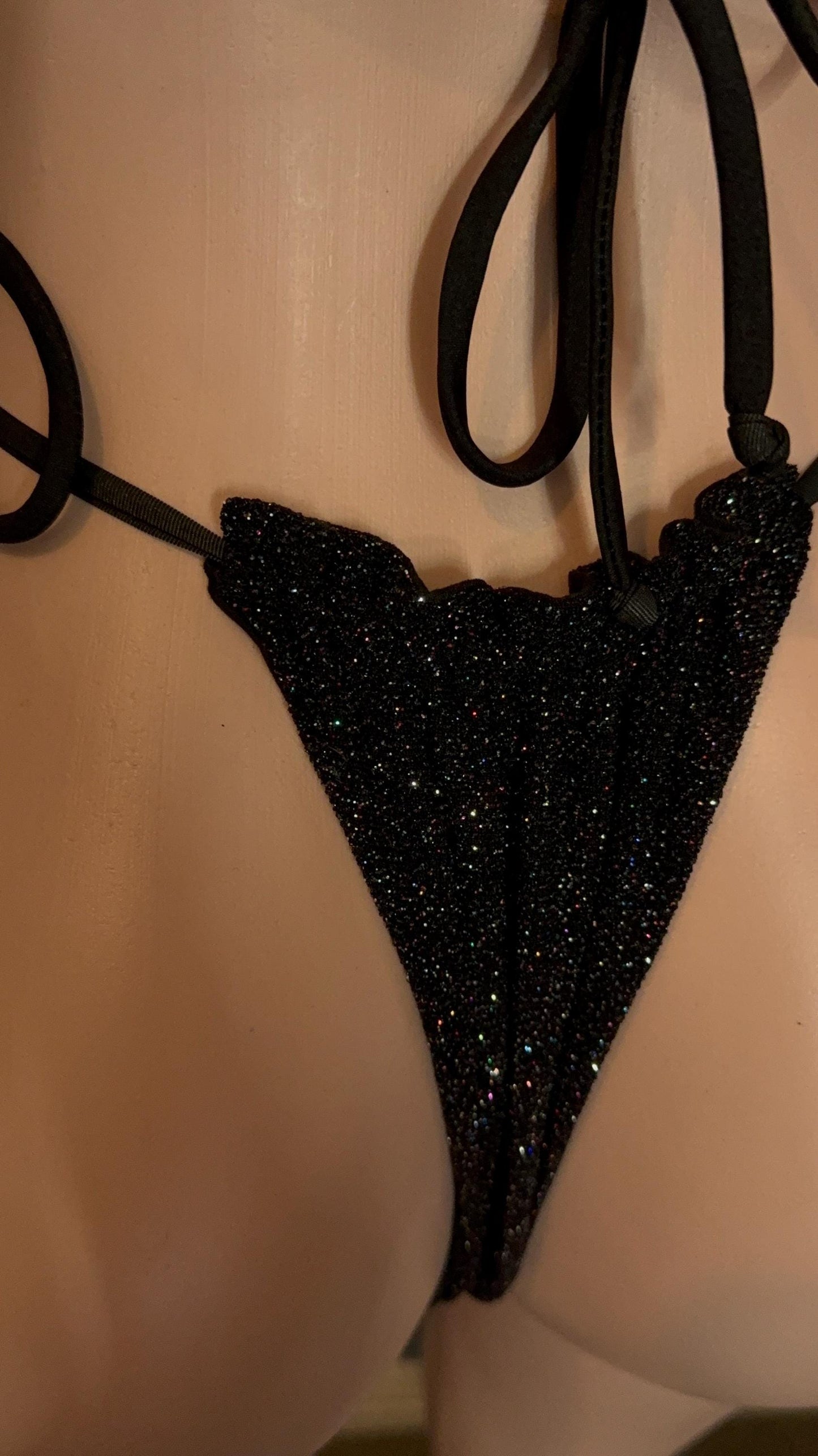 Sparkling Midnight Halter Handkerchief Bikini Set – Handmade Exotic Dancewear & Festival Outfit