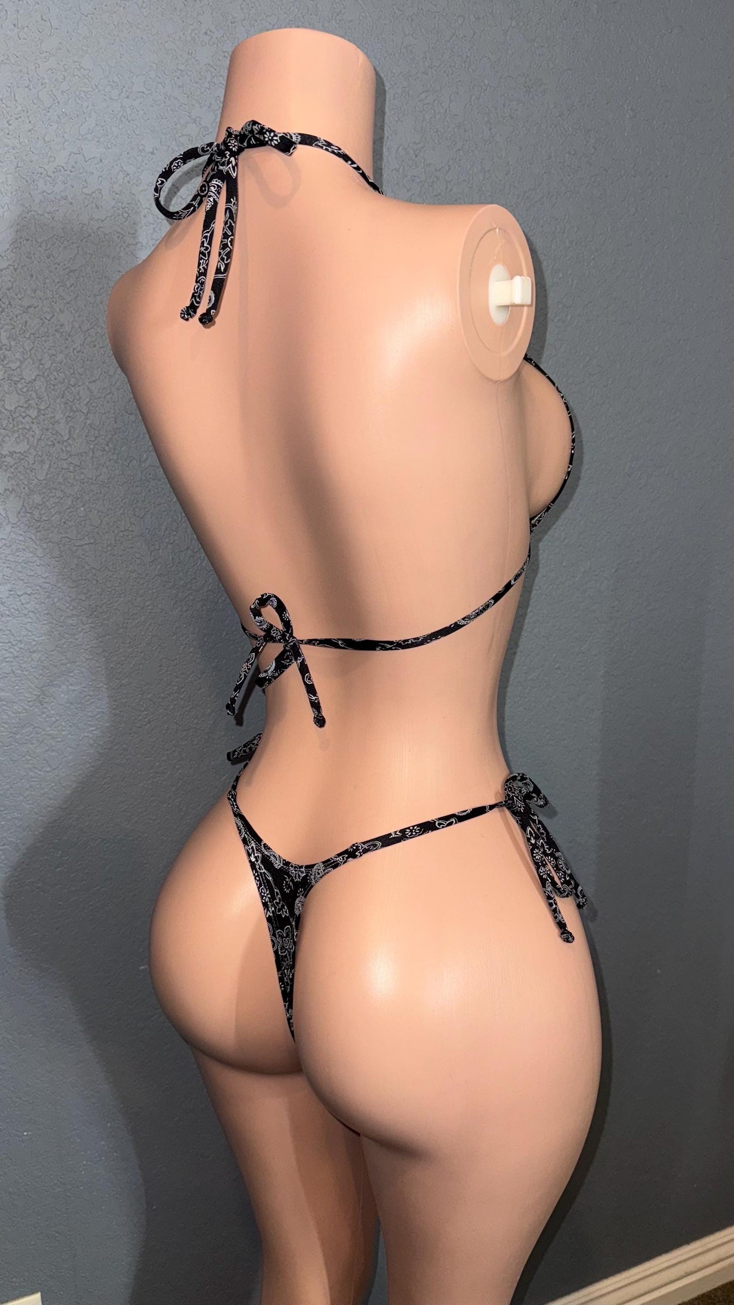 Triangle drawstring paisley bikini stripper exotic dancewear