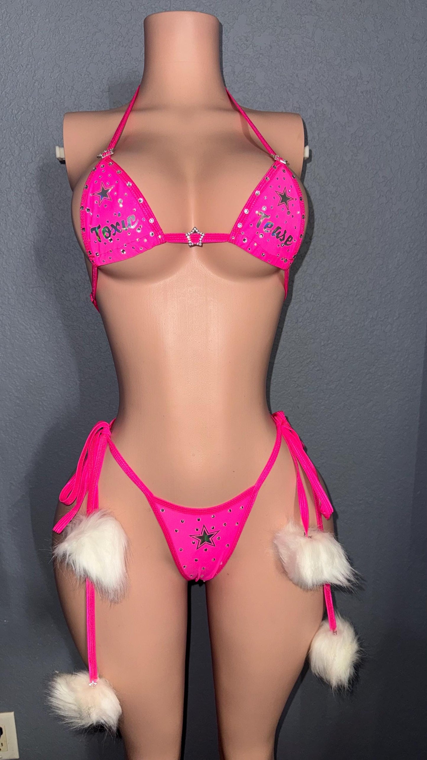 Rhinestone pink stripper bikini | exotic dancewear | handmade | custom
