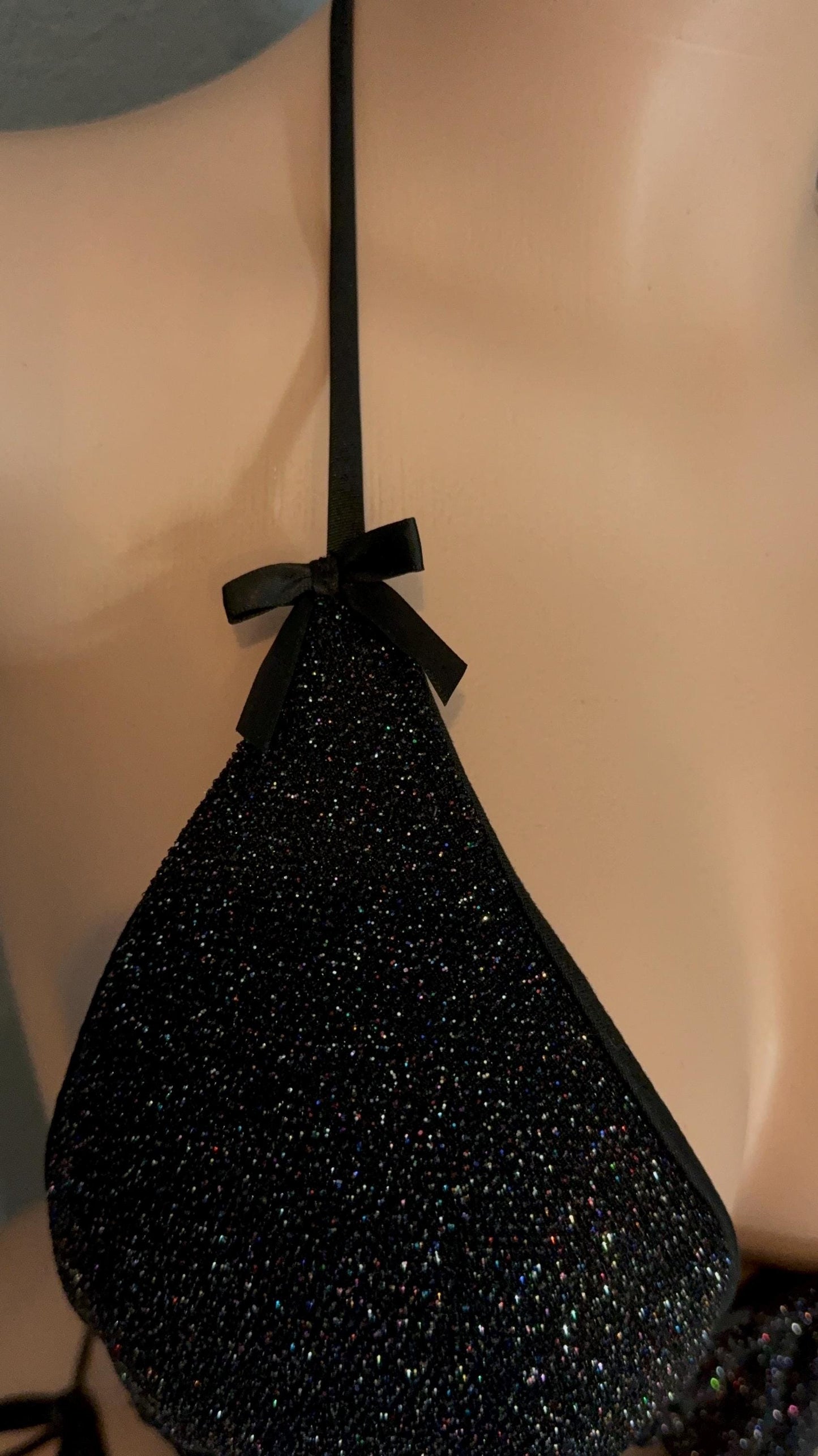 Sparkling Midnight Halter Handkerchief Bikini Set – Handmade Exotic Dancewear & Festival Outfit