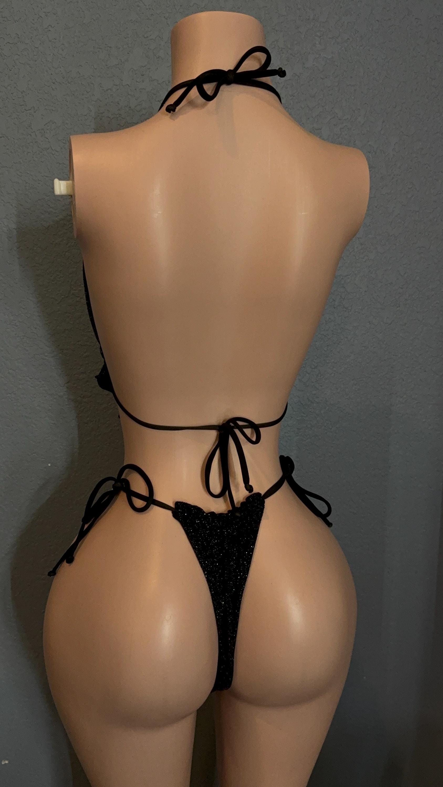 Sparkling Midnight Halter Handkerchief Bikini Set – Handmade Exotic Dancewear & Festival Outfit