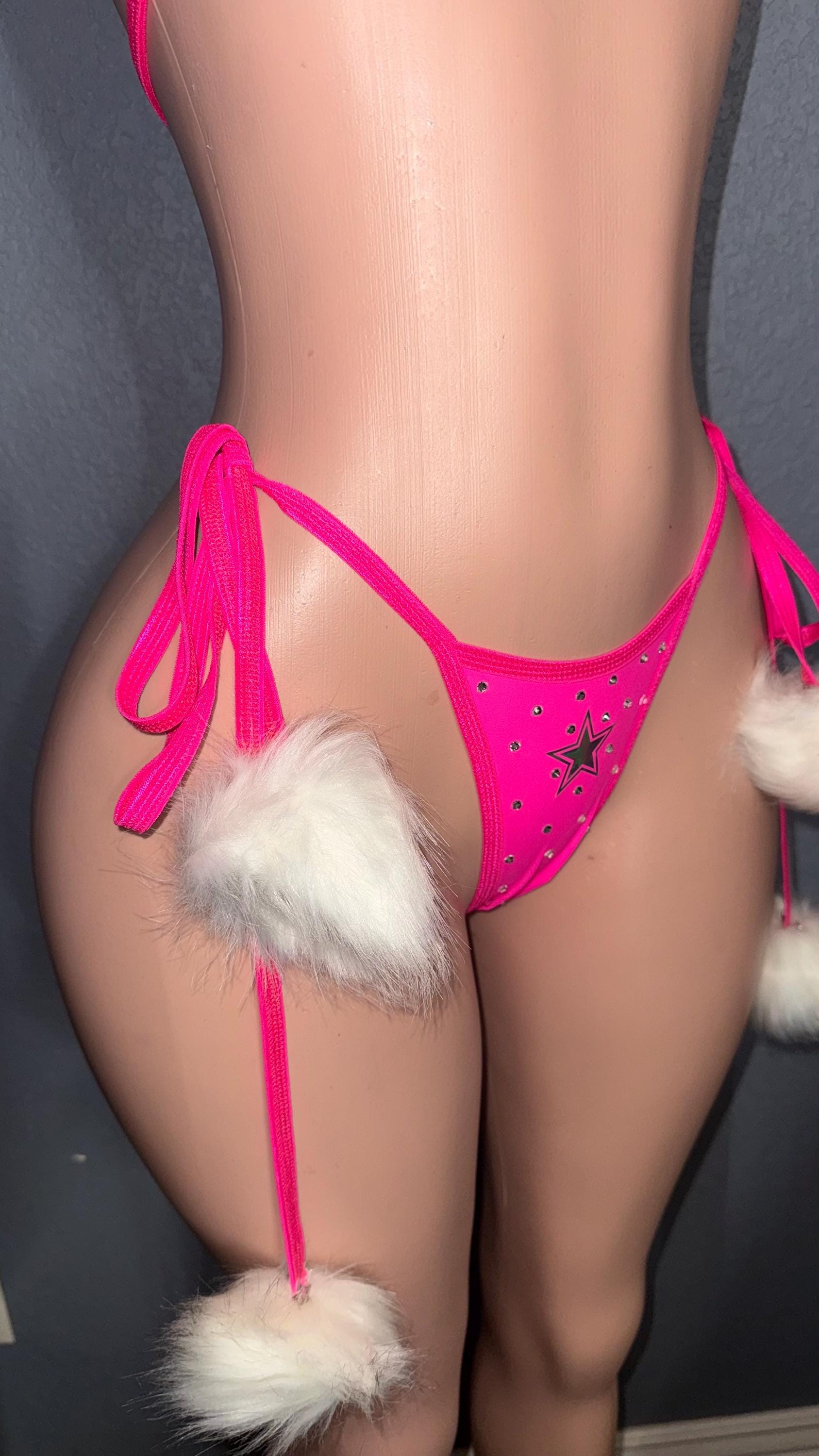 Rhinestone pink stripper bikini | exotic dancewear | handmade | custom