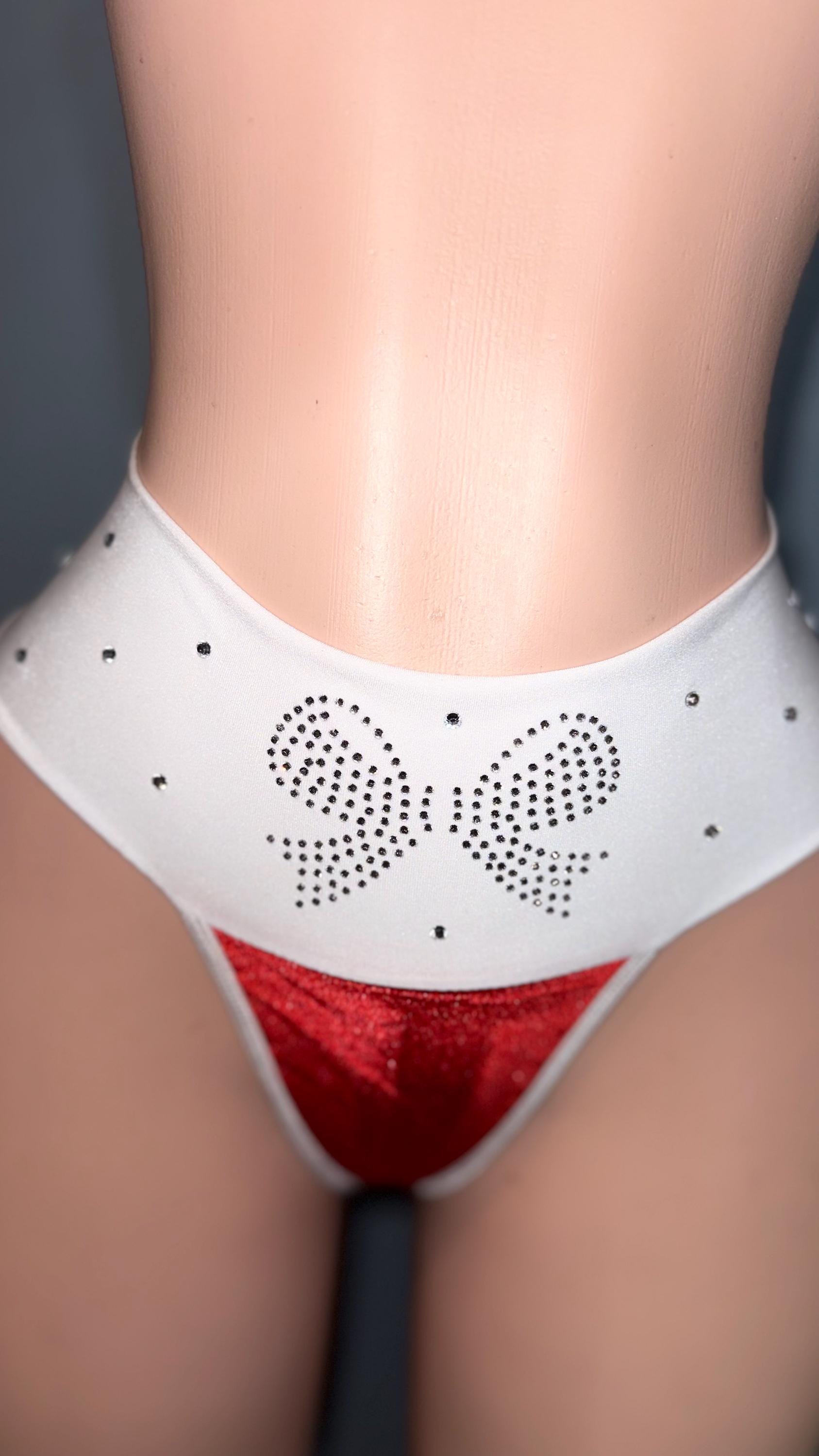 Rhinestone Bow Christmas Bikini: Corset Back Pole Dancer Set