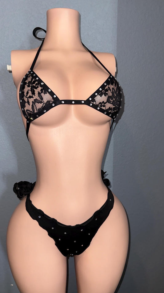 Handmade Lace Bikini, Exotic Dancewear, ruffle bottoms