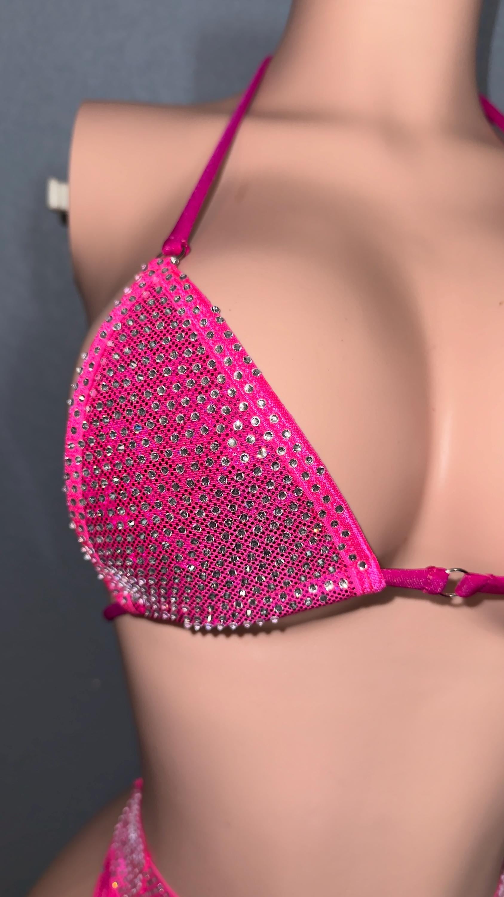 Rhinestone pink stripper bikini | exotic dancewear | handmade | belted bikini