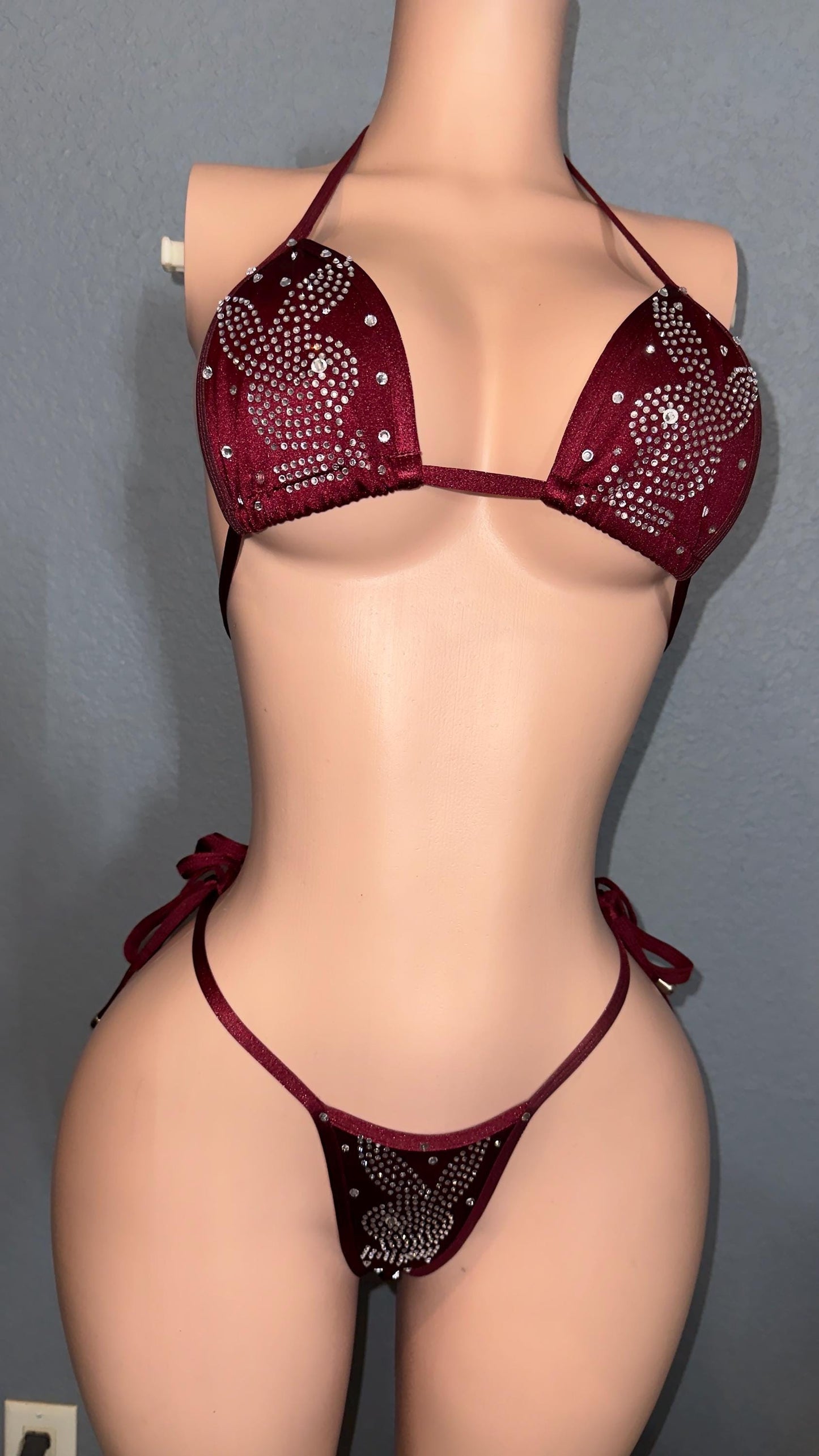 Playboy bunny inspired rhinestone stripper bikini | exotic dancewear | pole wear | comfort thong | side tie bikini