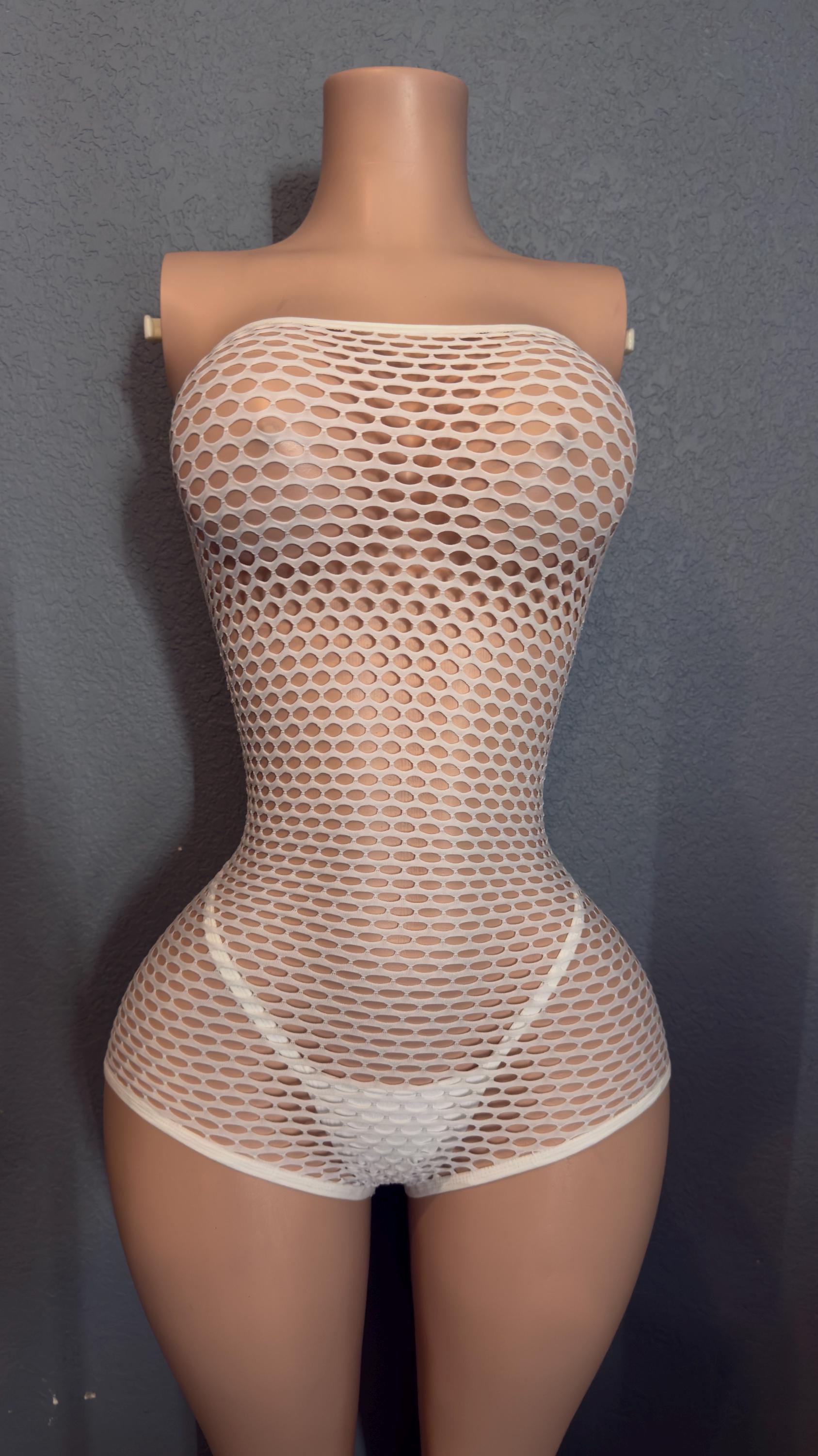 White mesh romper • stripper outfit • exotic dancewear • comfort thong • wide strap thong outfit