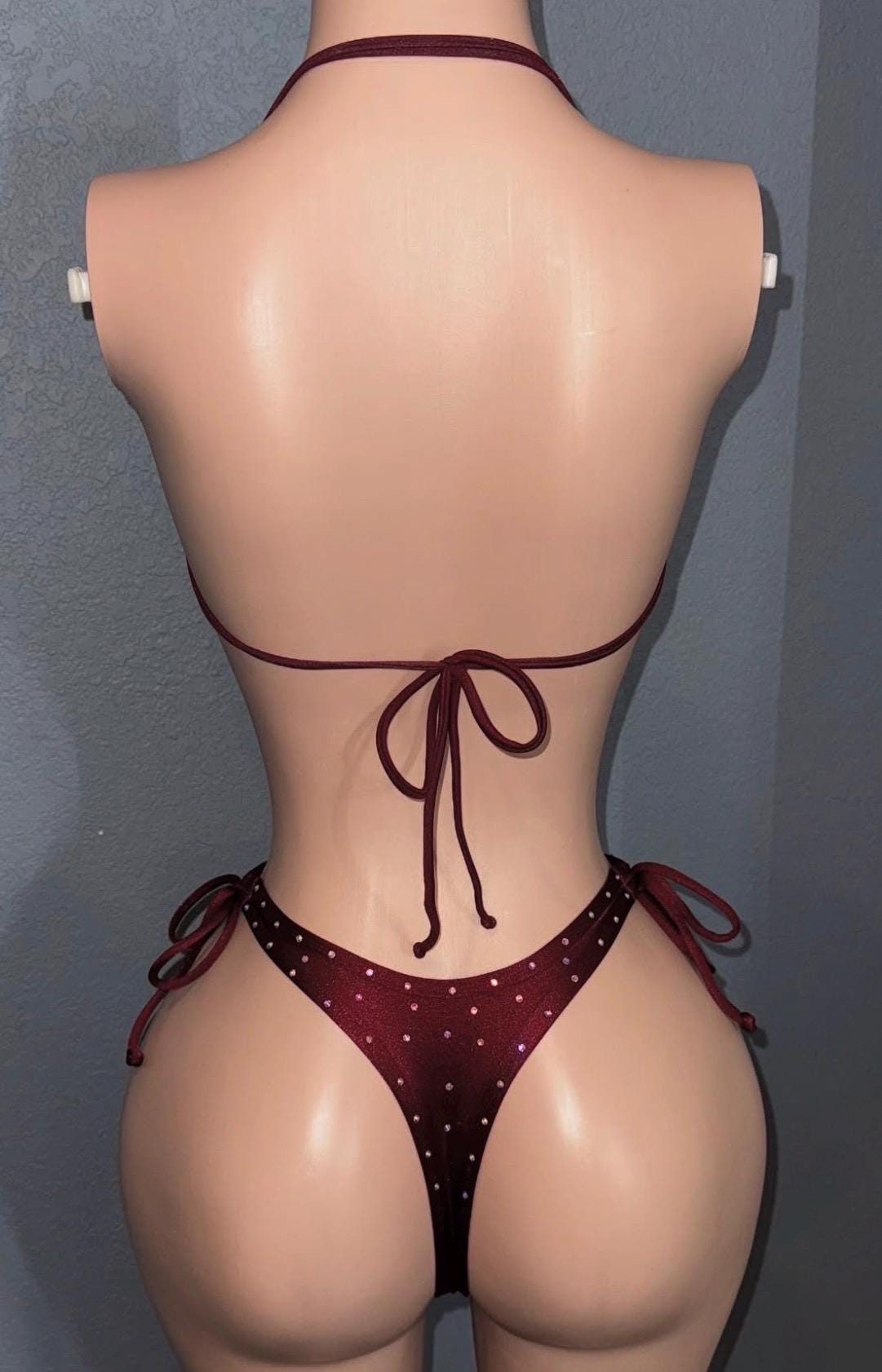 Deep burgundy rhinestone bandeau bikini | Stripper outfit | Exotic Dancewear