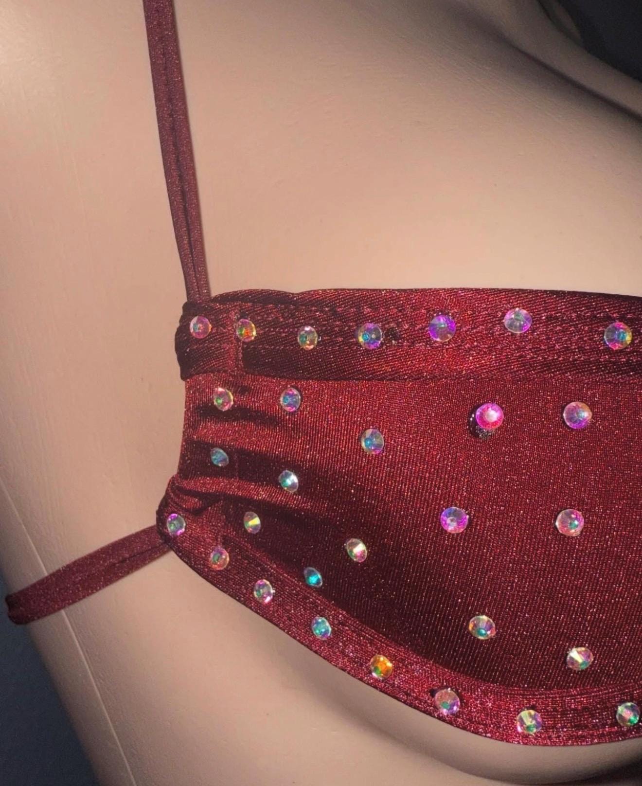 Deep burgundy rhinestone bandeau bikini | Stripper outfit | Exotic Dancewear