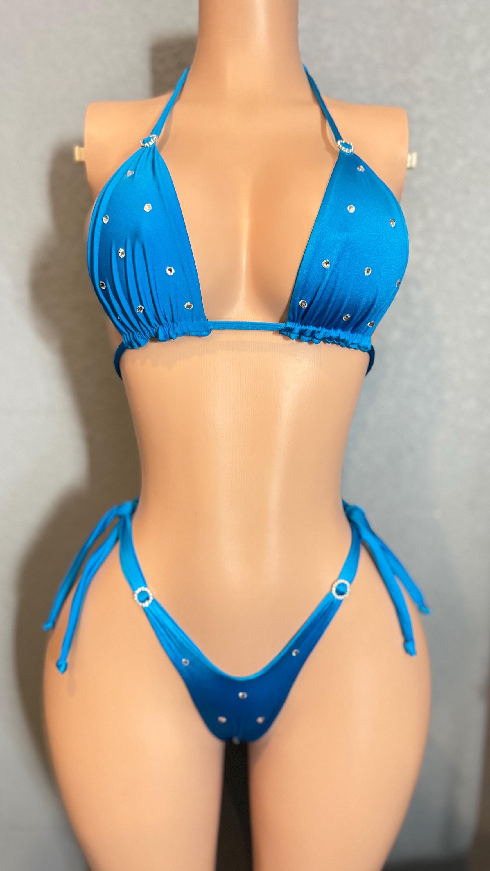 Turquoise Rhinestone Brazilian Bikini • Exotic Dancewear