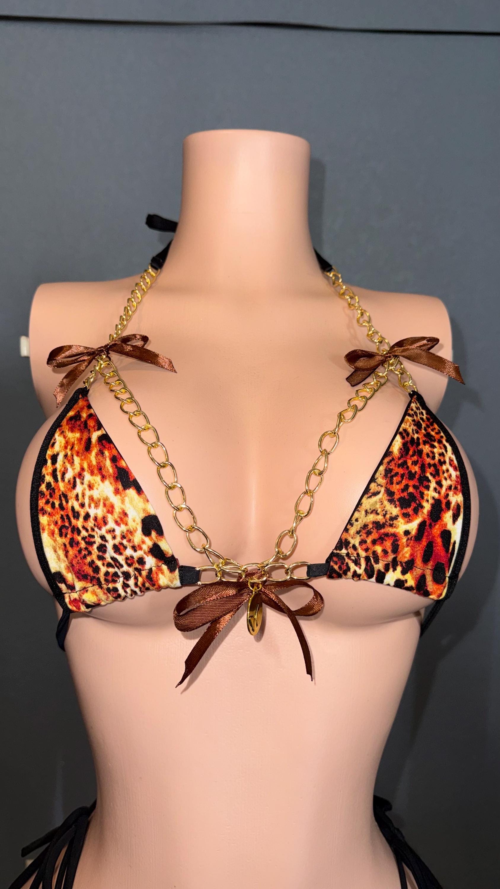 Animal print bikini with chain embellishments | exotic dancewear | handmade | custom