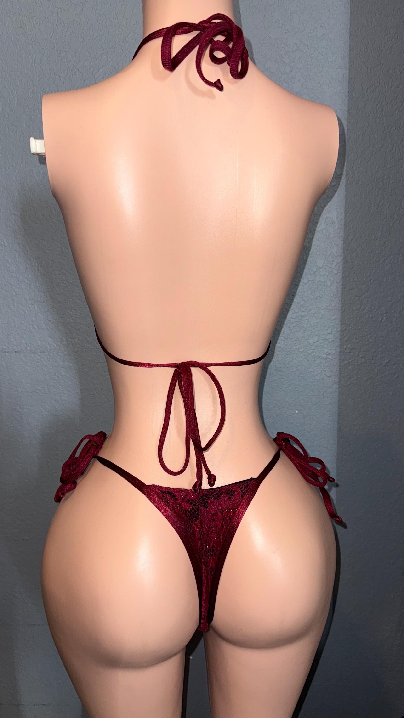 Burgundy Lace Bikini Set | Exotic Dancewear | Pole Wear | Stripper Outfit | Custom Lingerie