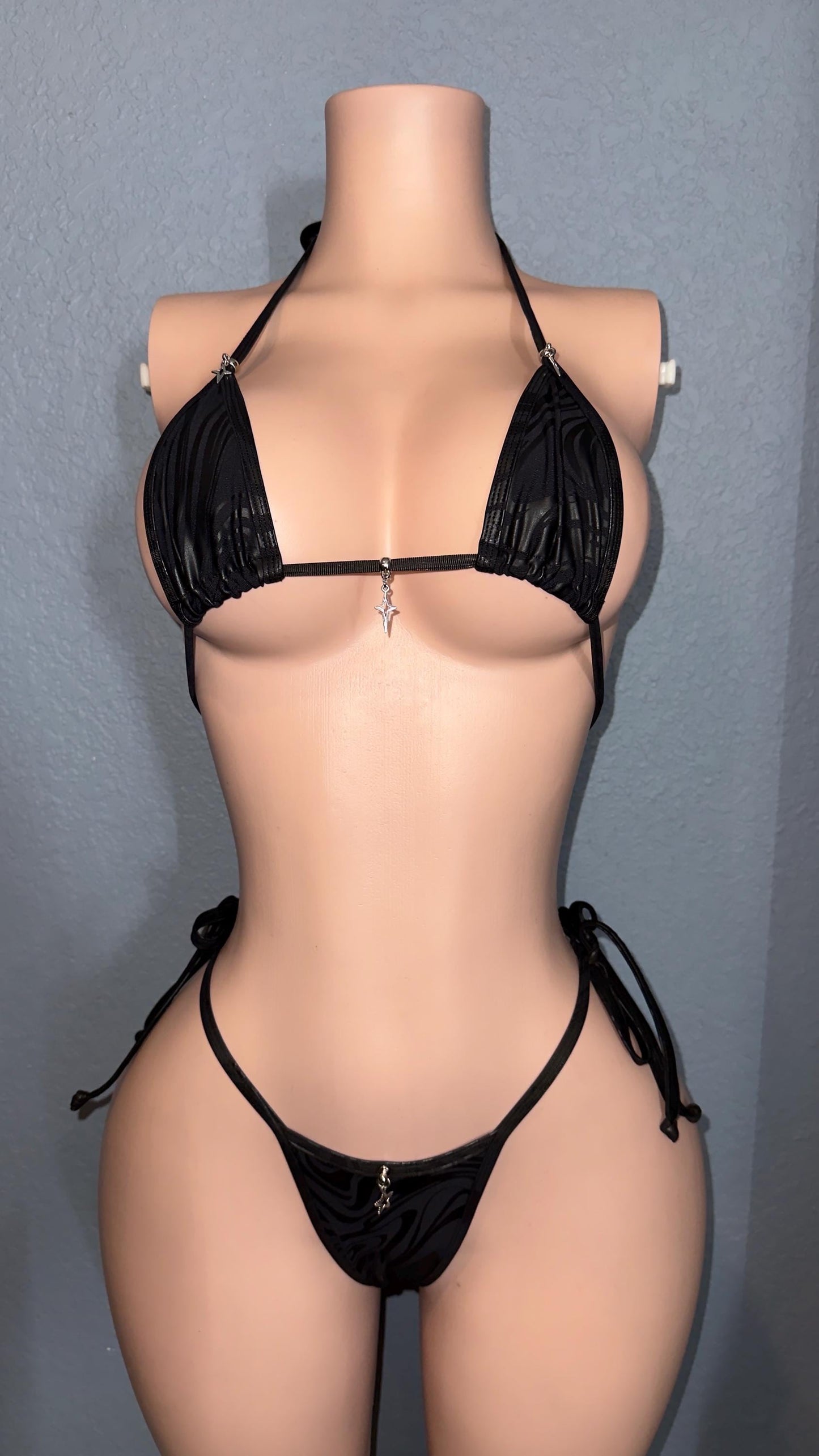 Faux Leather Micro Bikini Set | Stretch Vegan Leather | Adjustable Tie Side Thong | Exotic Dancewear | Pole Wear | Club Bikini