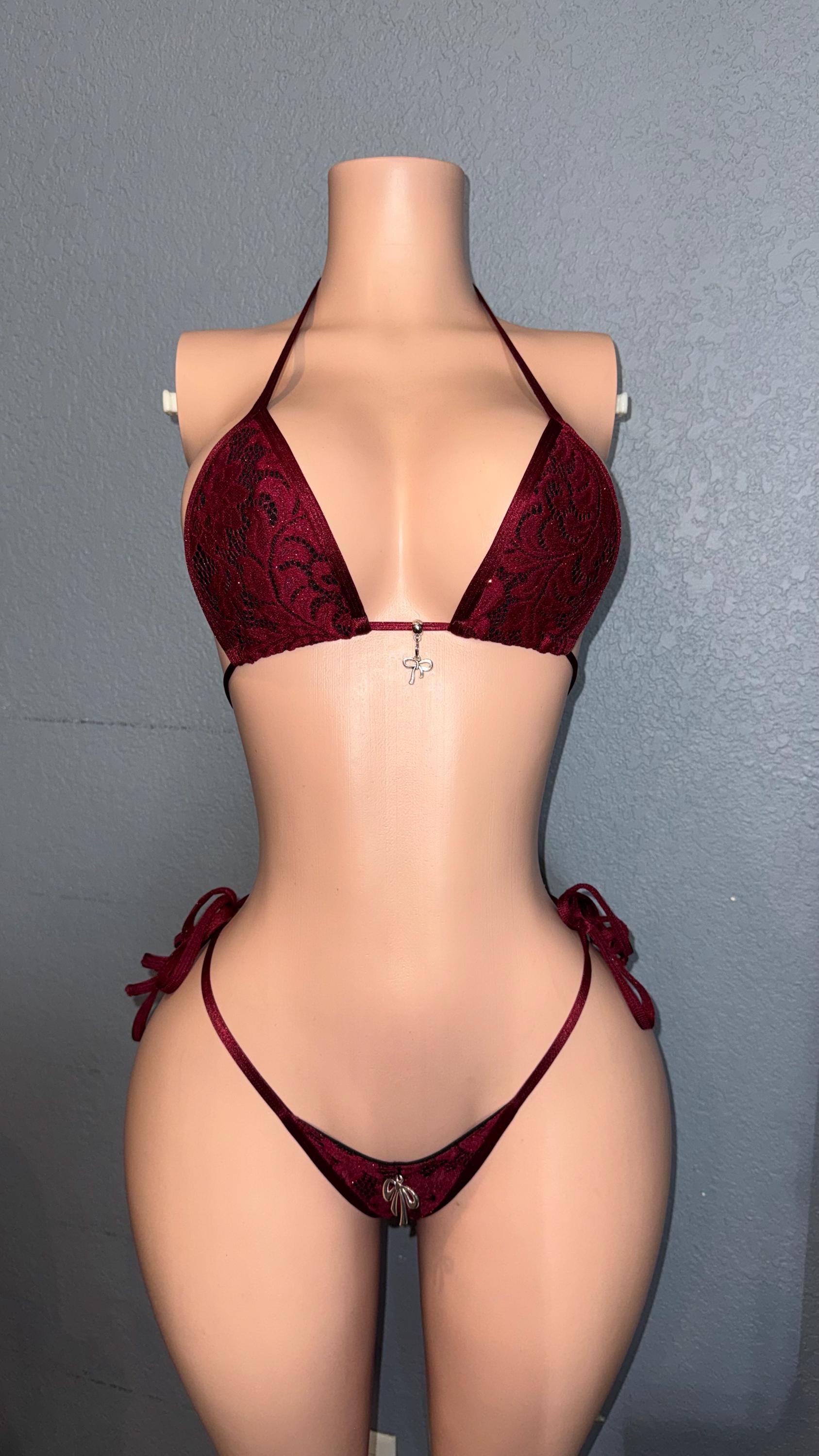 Burgundy Lace Bikini Set | Exotic Dancewear | Pole Wear | Stripper Outfit | Custom Lingerie