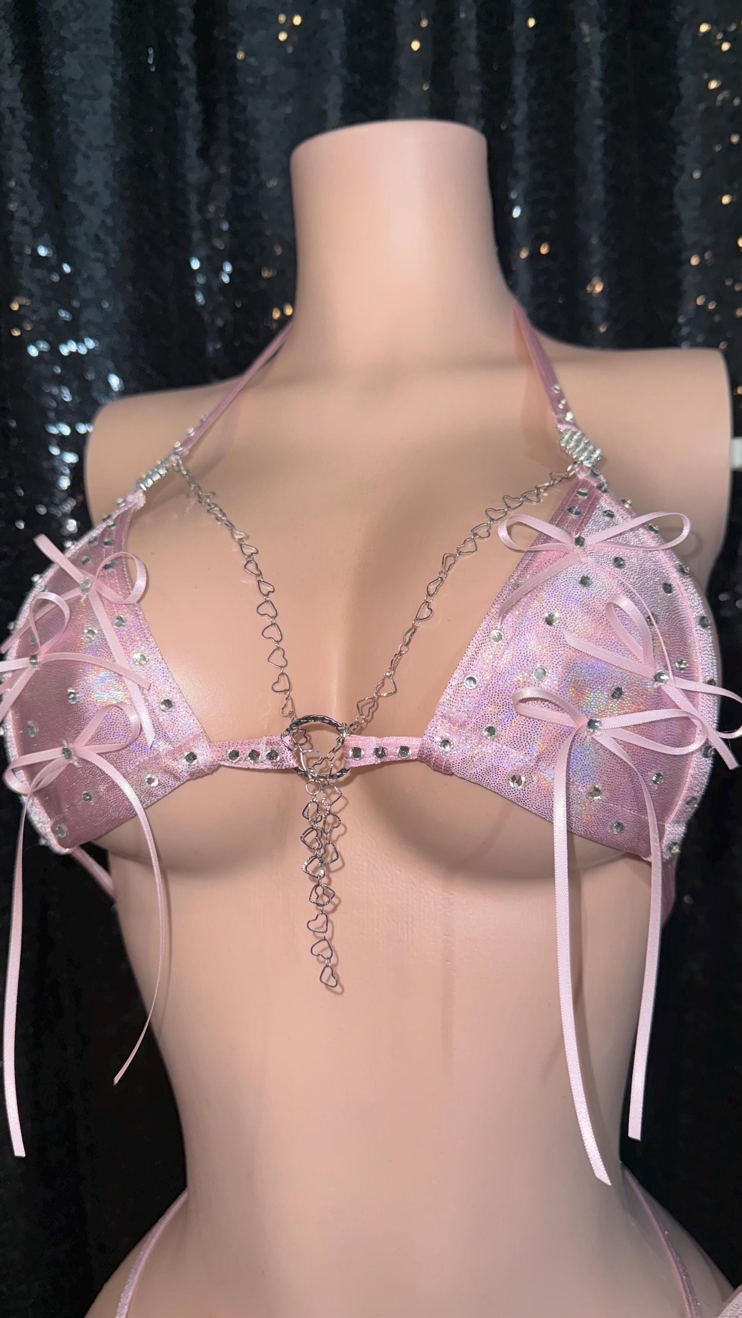 Pink bikini with chain embellishments | exotic dancewear | handmade | custom