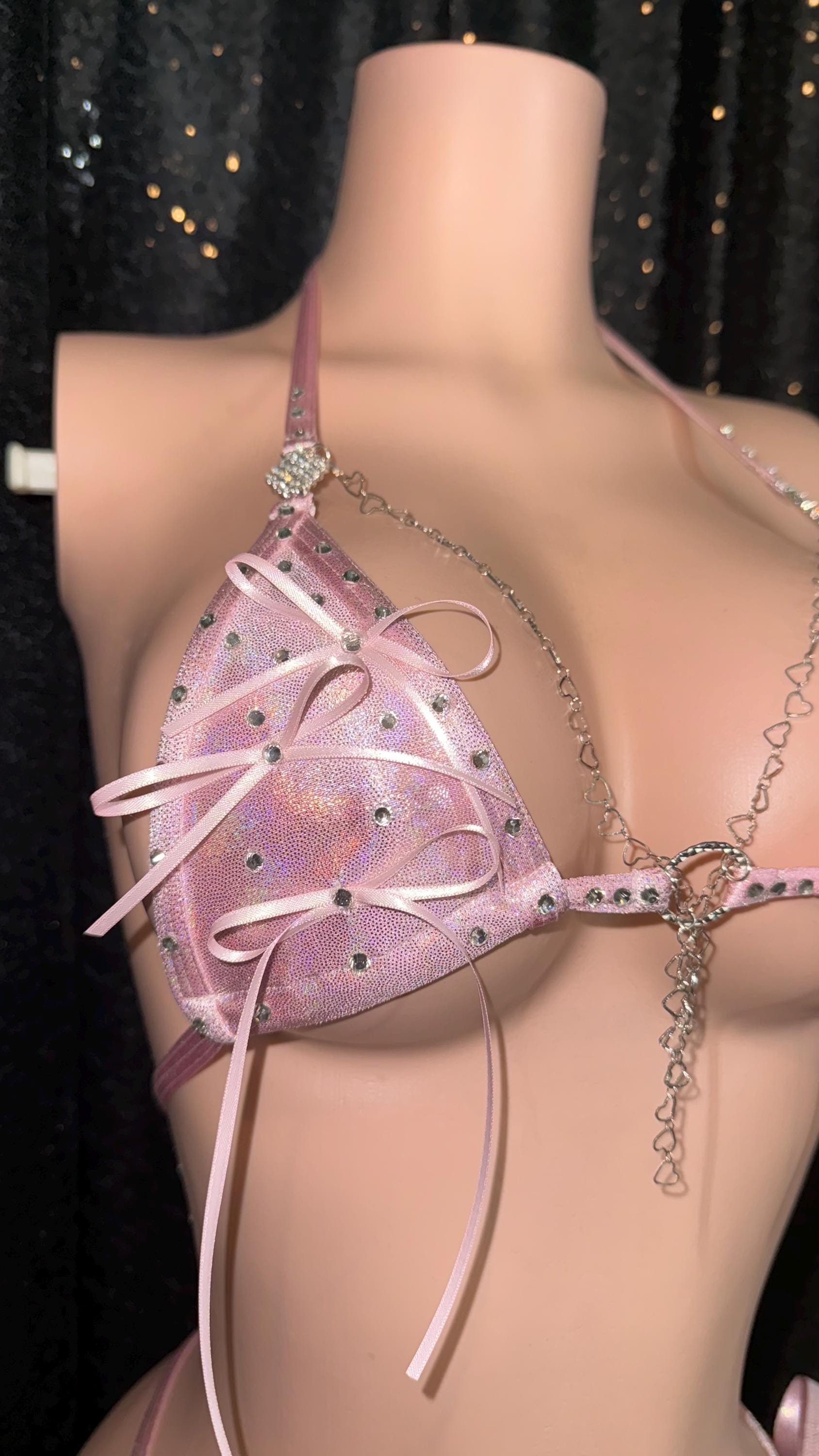 Pink bikini with chain embellishments | exotic dancewear | handmade | custom