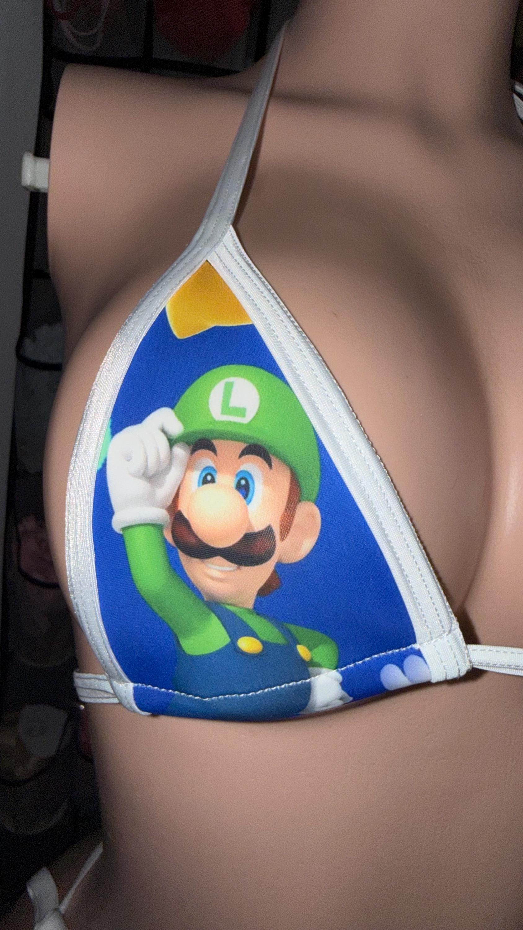 Super Mario Bros Bikini Set | Handmade Triangle Top + Thong Bottom | Video Game Swimwear | Gift for Gamer Girl