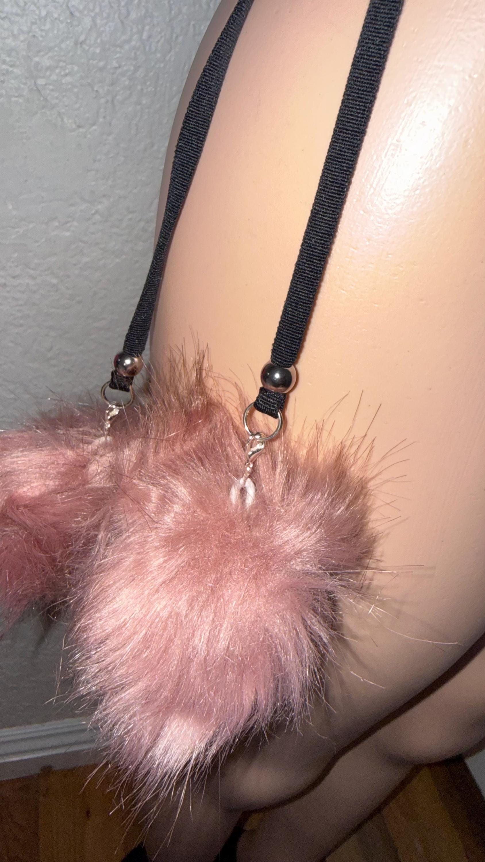 Pink Velvet Strappy Bikini with Detachable Pom Poms | Exotic Dancewear, Festival Lingerie