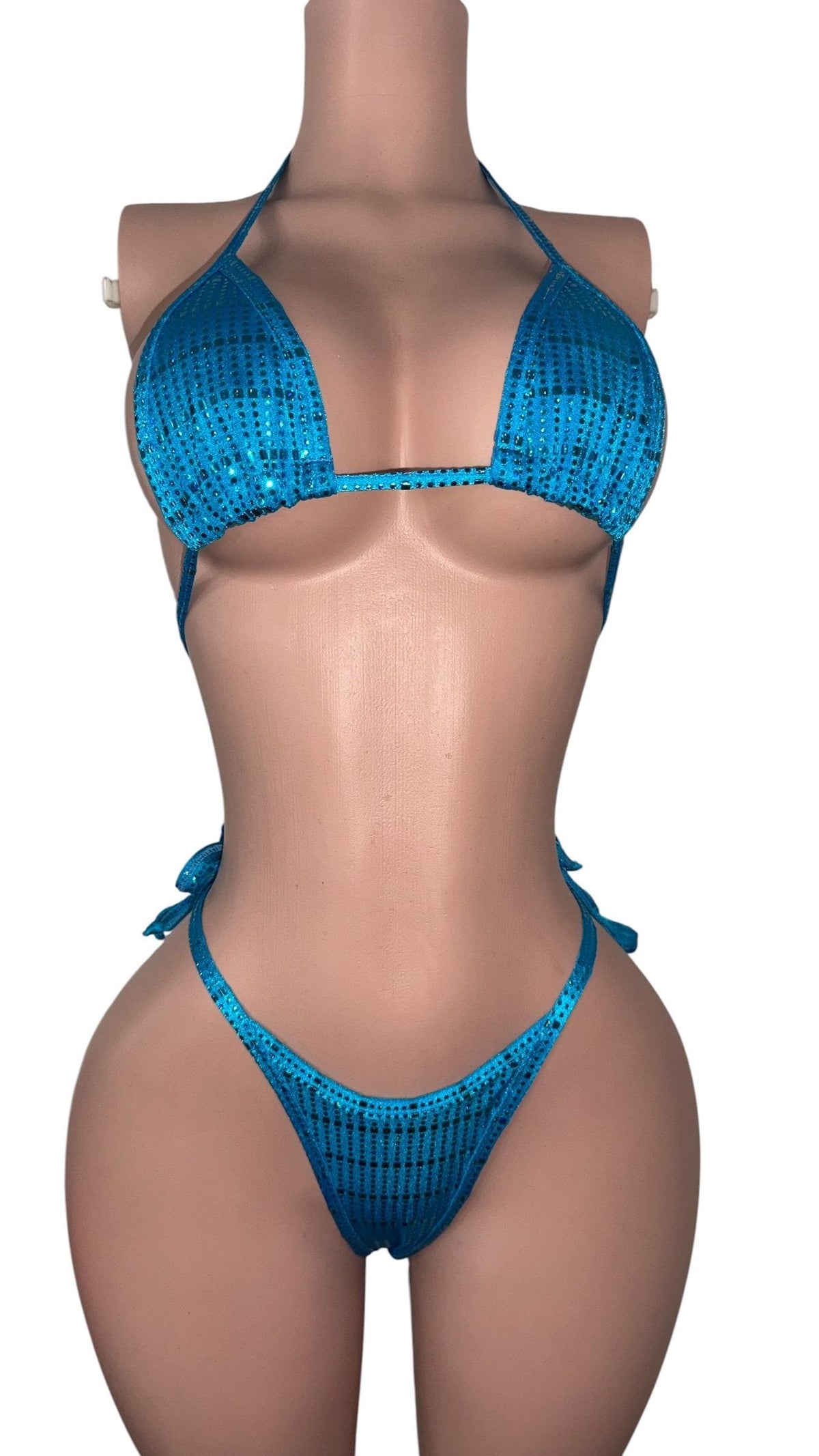 Turquoise metalic sequin Bikini Set | Exotic Dancewear | Pole Wear | Stripper Outfit | Custom Lingerie