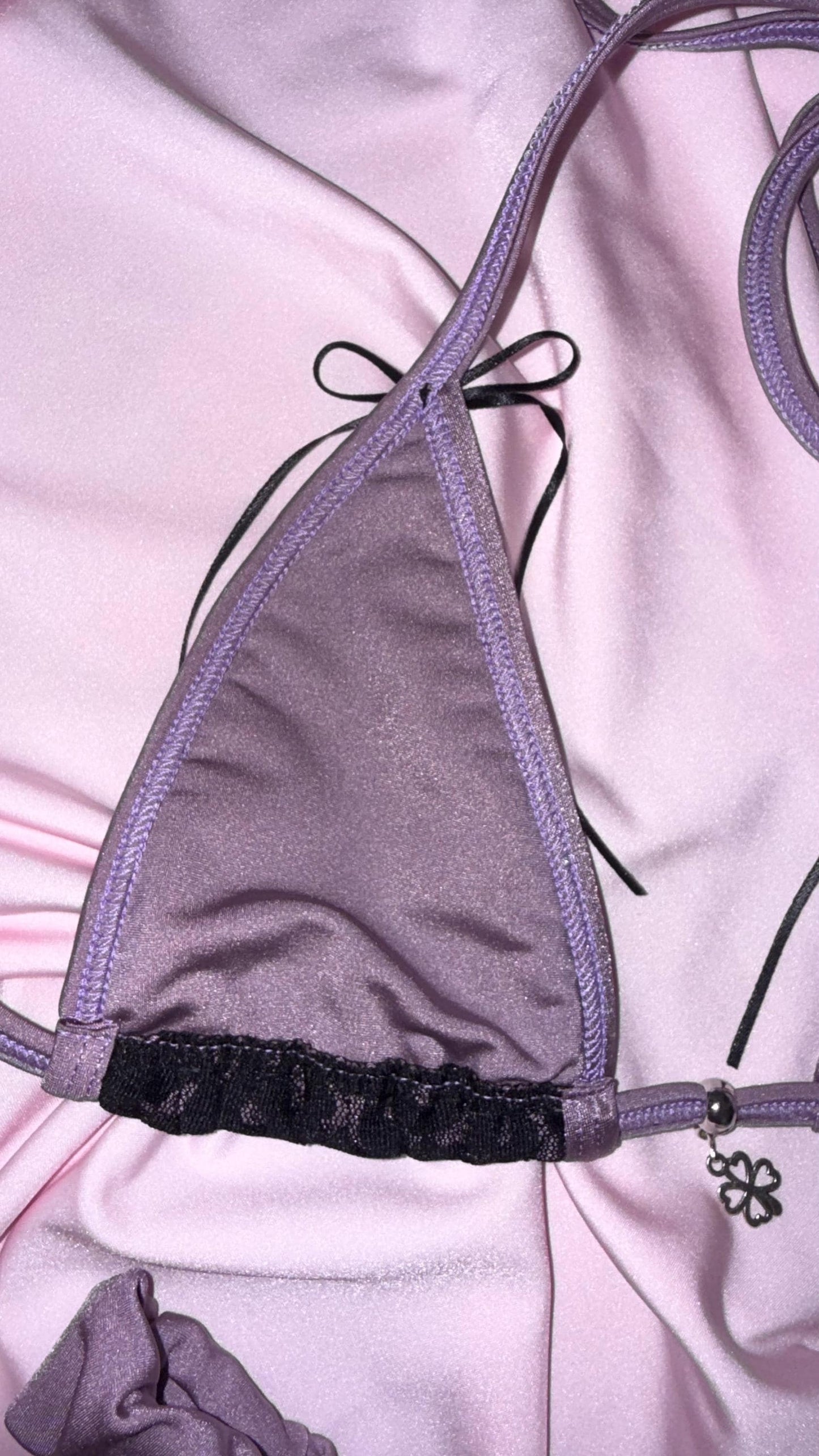 Purple lace leopard bikini set, exotic dancewear, micro triangle bikini, handmade swimwear, rave festival outfit, cheetah print lingerie set