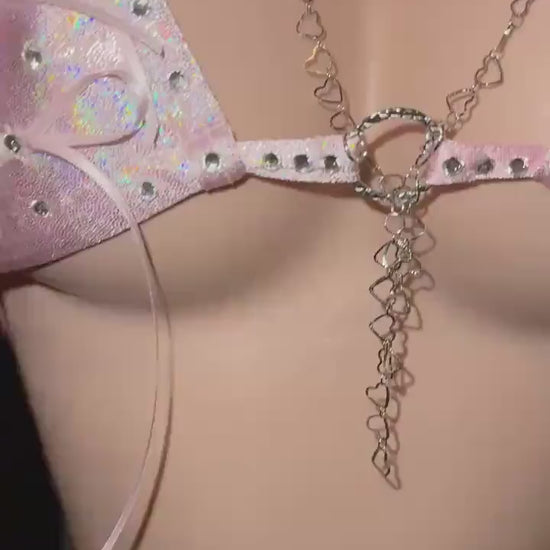 Pink  bikini with chain embellishments | exotic dancewear | handmade | custom